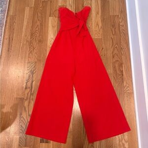 Astr Strapless Red Wide-Leg Jumpsuit with Waist Tie